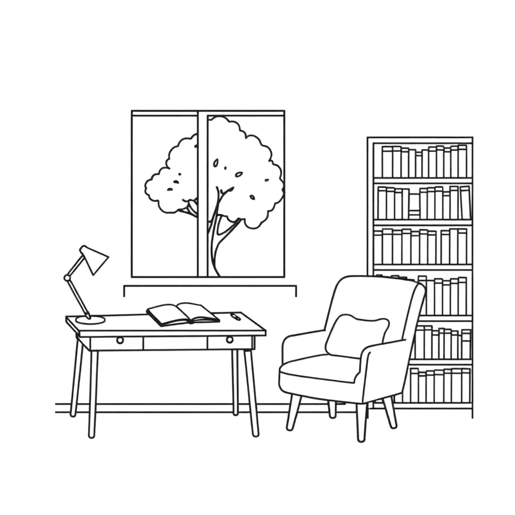 Student writing and drawing setting illustration