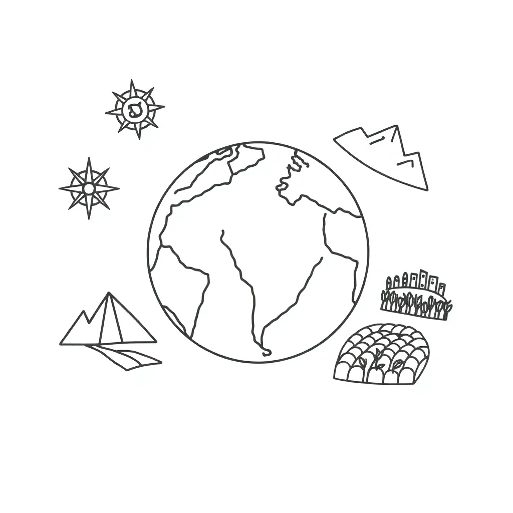 World map with compass