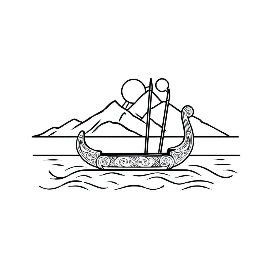Traditional Māori waka sailing to Aotearoa