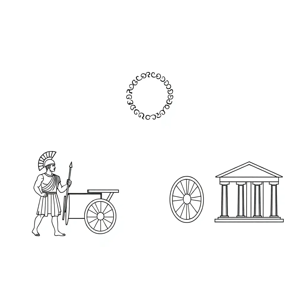 Ancient Greek warriors with shields and spears