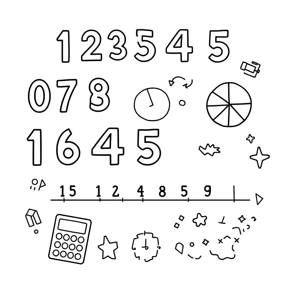 Number line with fractions and decimals