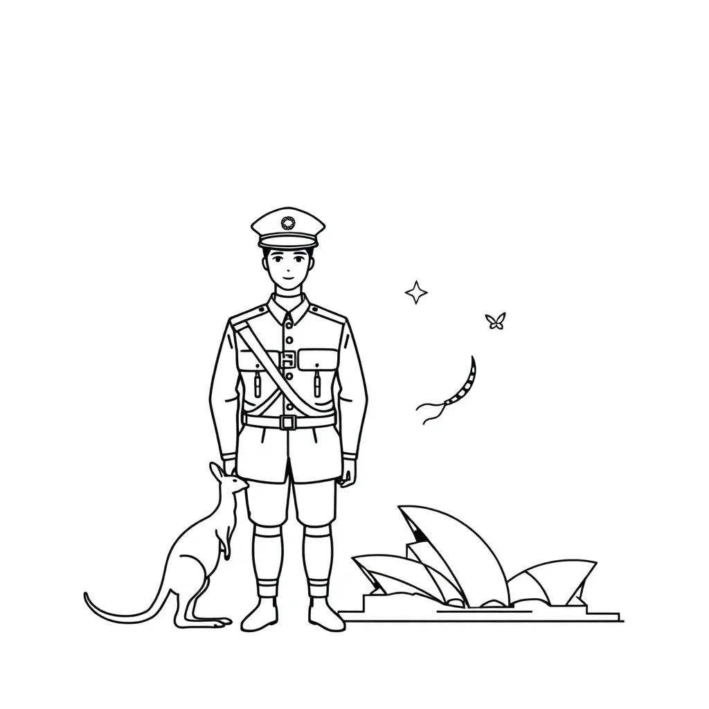 Australian soldiers and WWII symbols