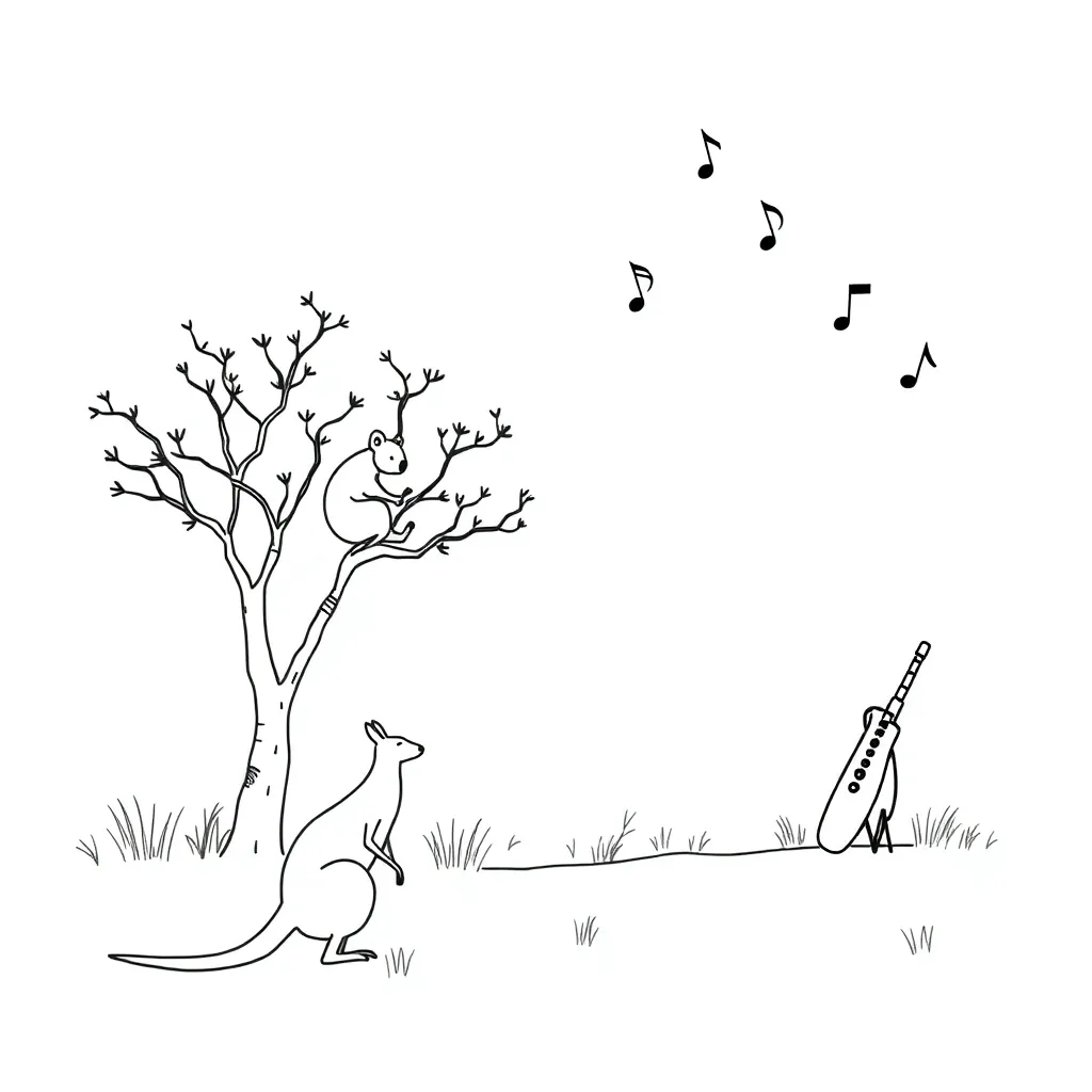 Musical notes and story characters