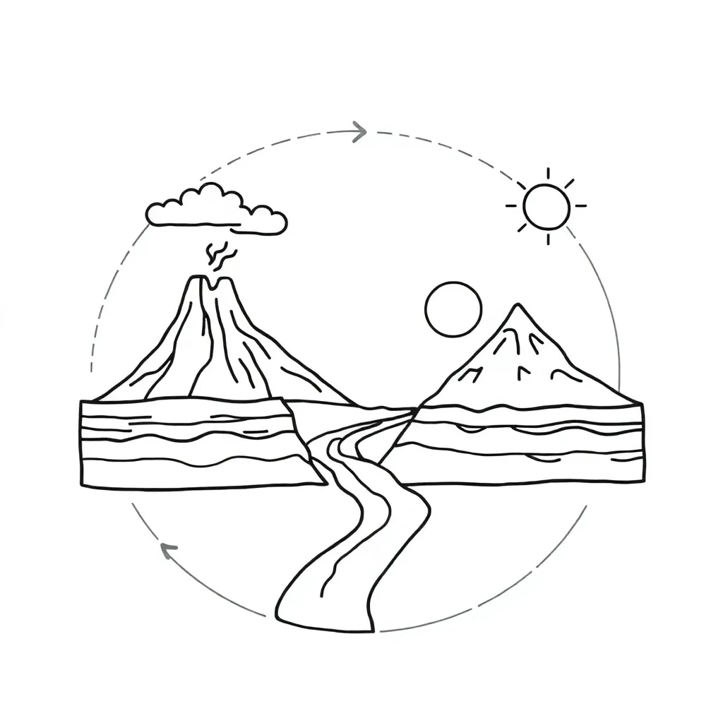 Rock cycle diagram showing the transformation between igneous, sedimentary, and metamorphic rocks