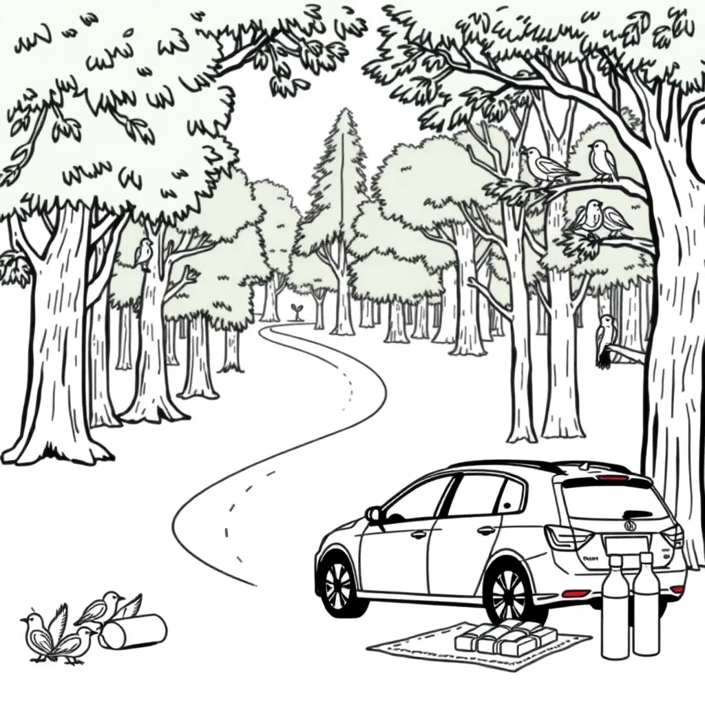 Forest scene with birds