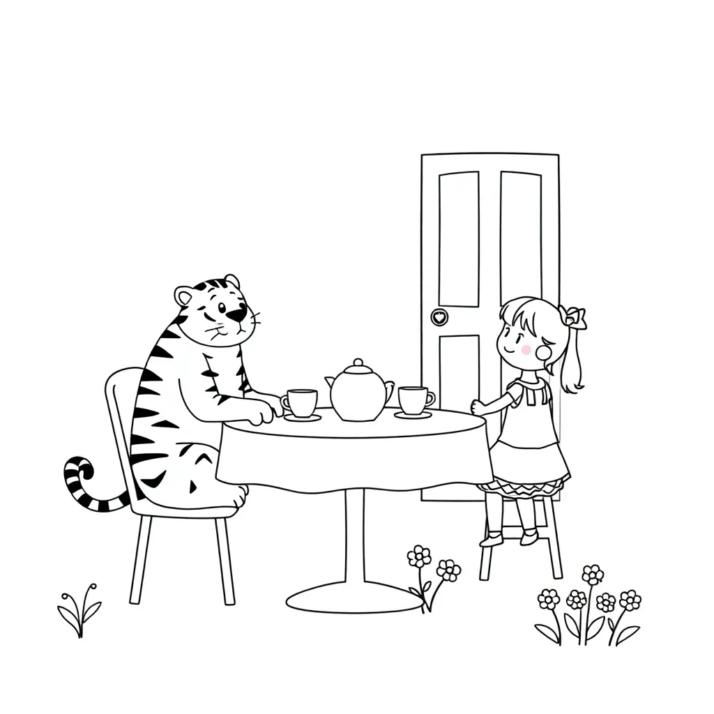 Tiger drinking tea illustration