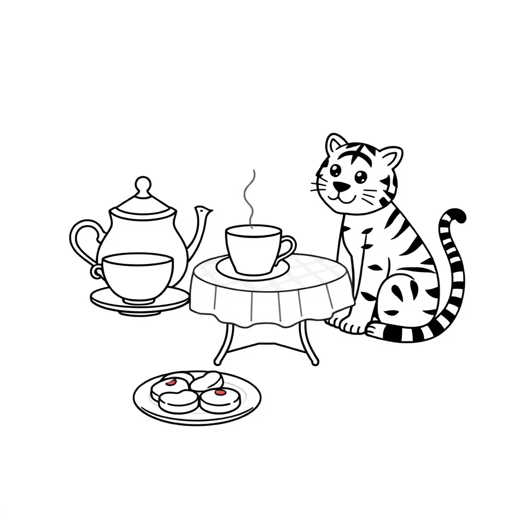 Tiger and family having tea