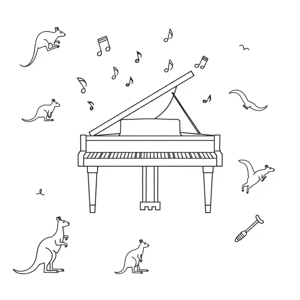 Piano keyboard and musical notes
