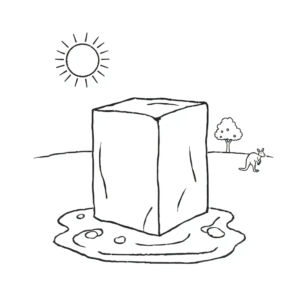 Ice cube melting in a container