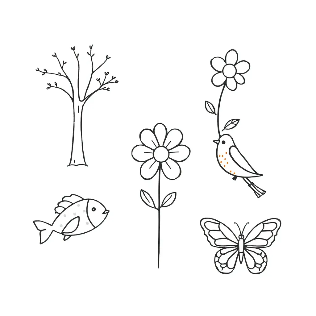 Various organisms including butterfly, mushroom, fish, and oak tree