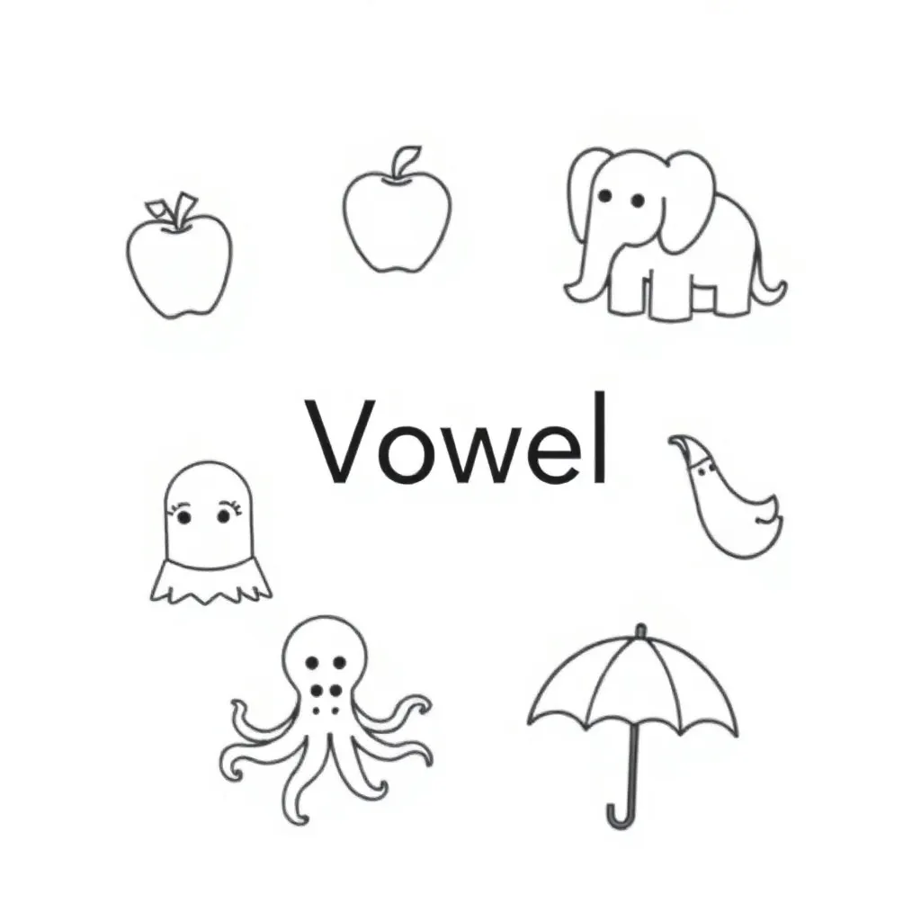 Colorful vowels A E I O U with friendly faces