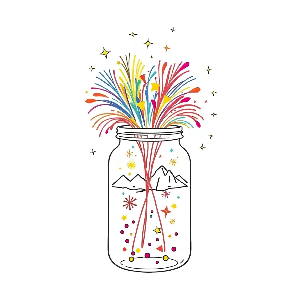 Fireworks in a jar experiment illustration