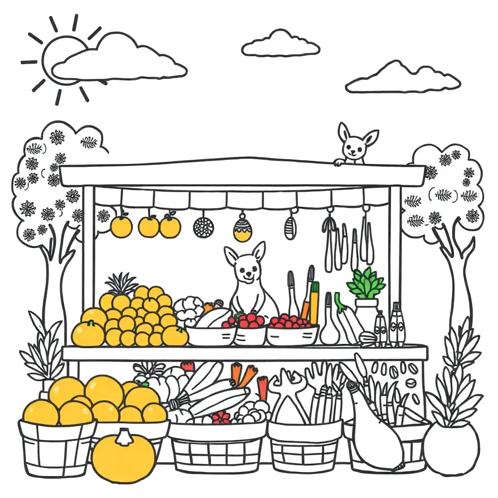 Market stall with colourful fruits and vegetables