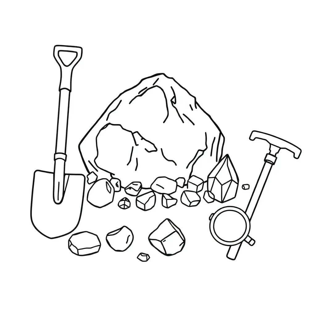 Rock detective with magnifying glass examining rocks