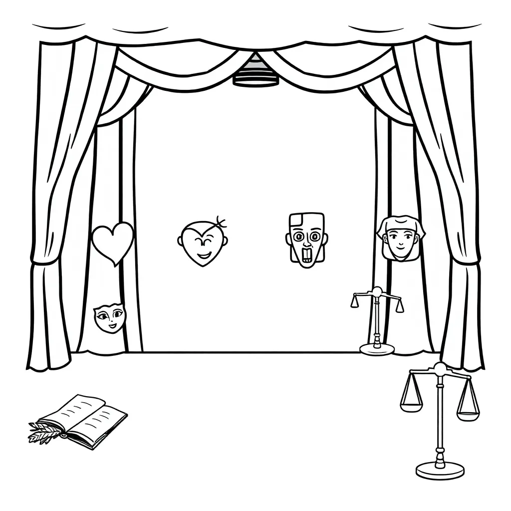 Theater masks representing virtue and vice