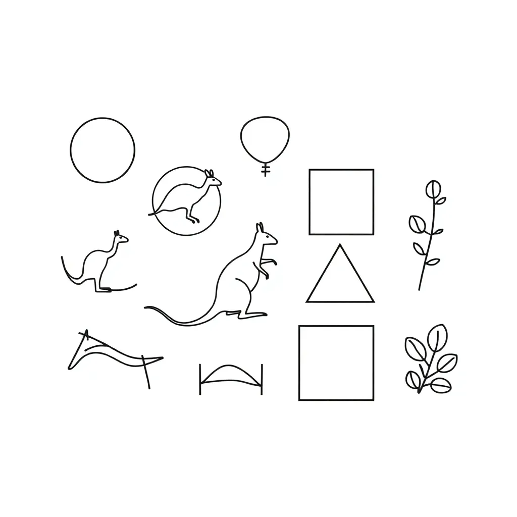 Various 2D shapes in different colours and sizes