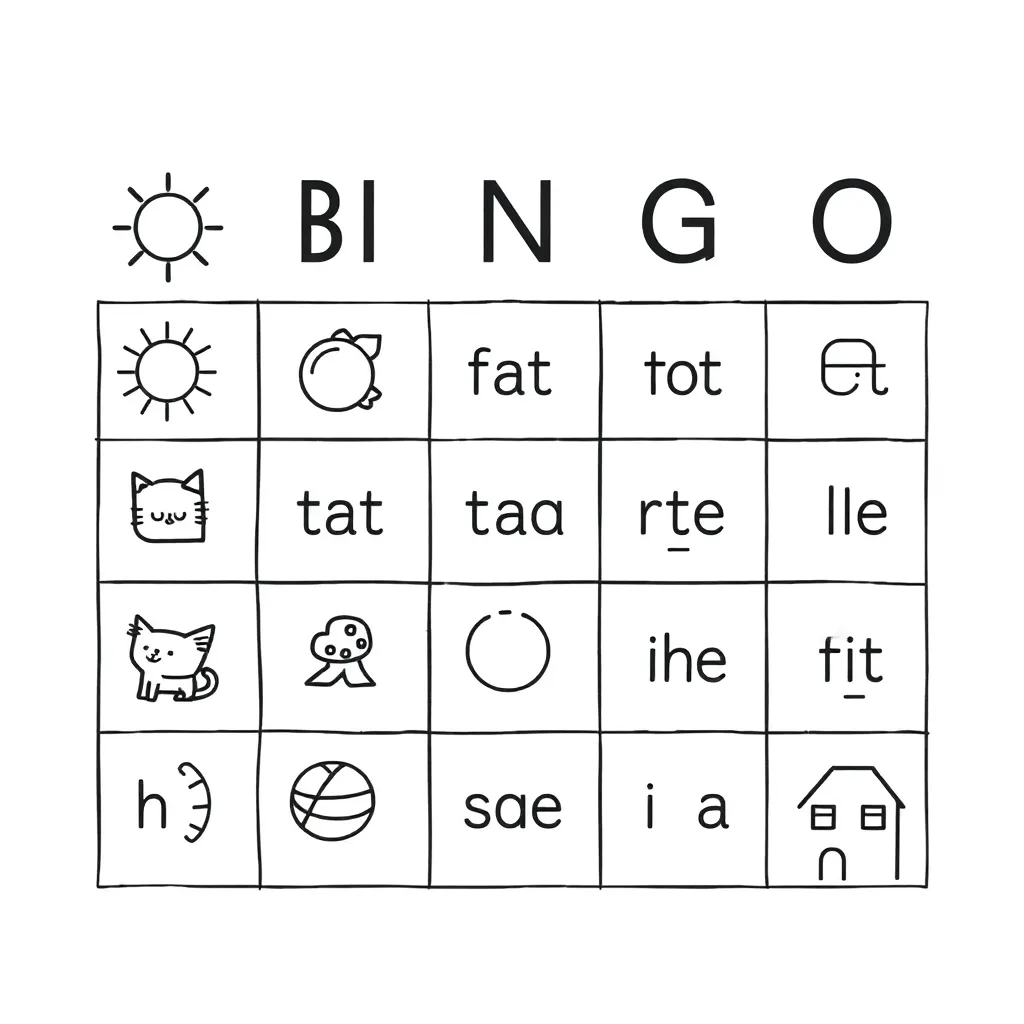 Bingo card with sight words