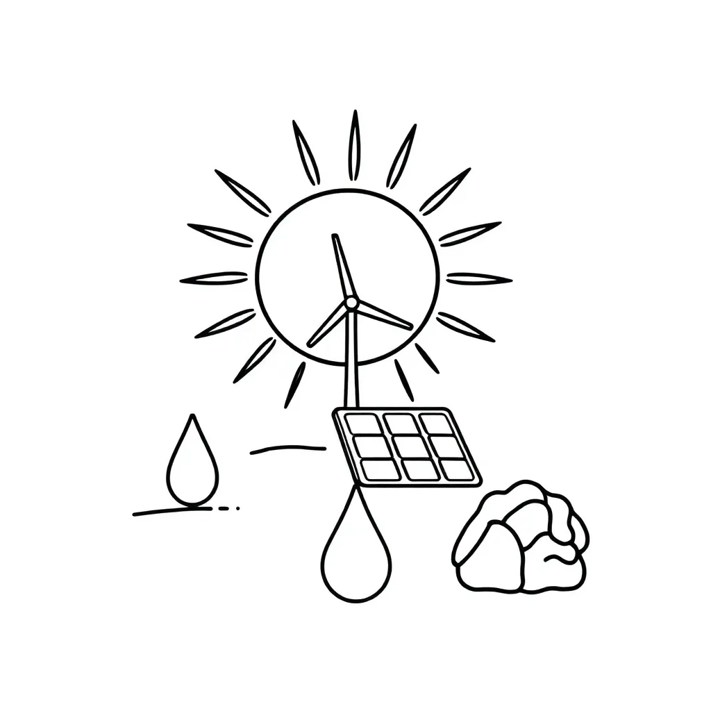Solar panels and wind turbines illustration