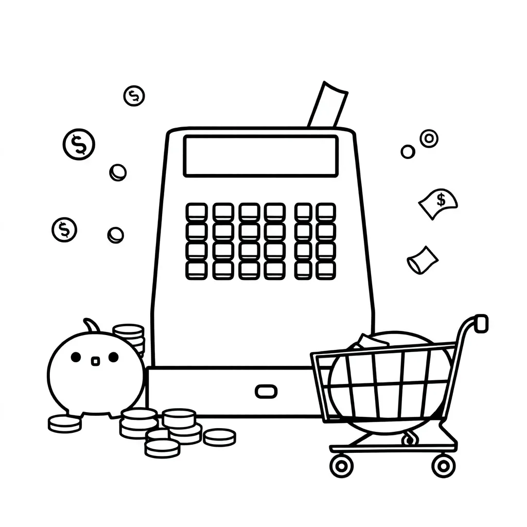 Cash register and money illustration