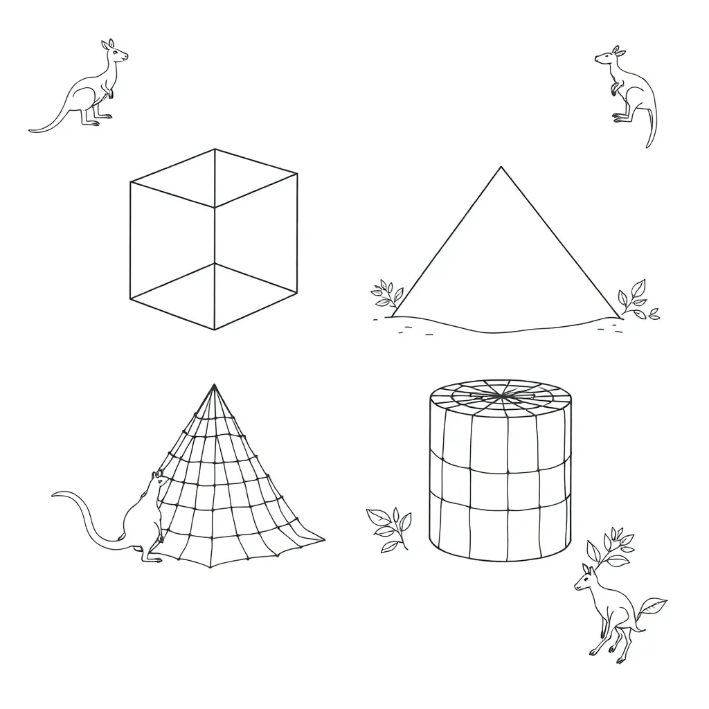 3D shapes and nets illustration