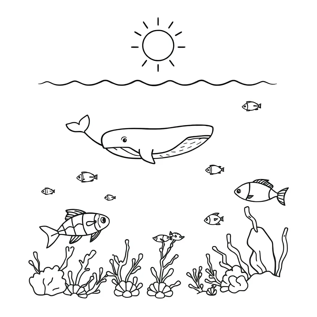 Marine conservation illustration with ocean waves and sea life