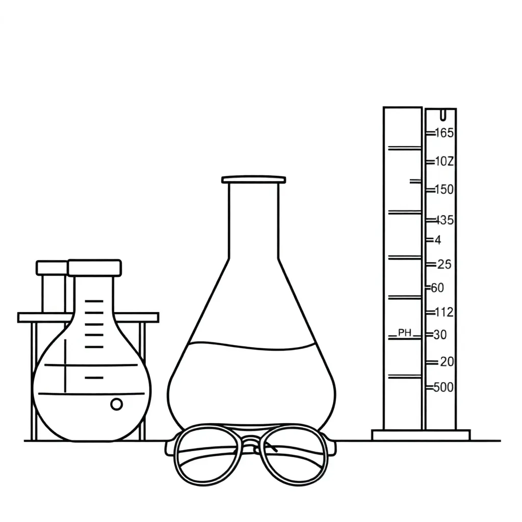 Buffer solution beakers and pH meter illustration