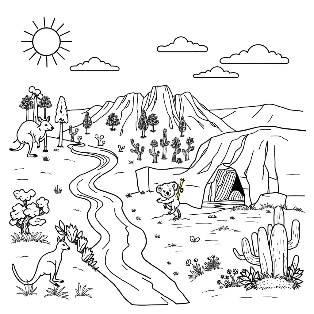 Adventure scene with mountains and forest