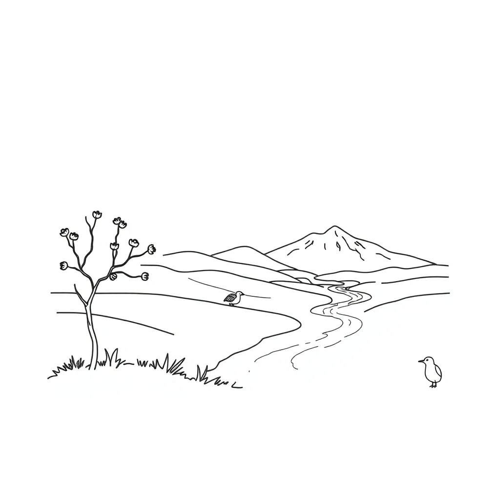Japanese cherry blossoms and pond illustration