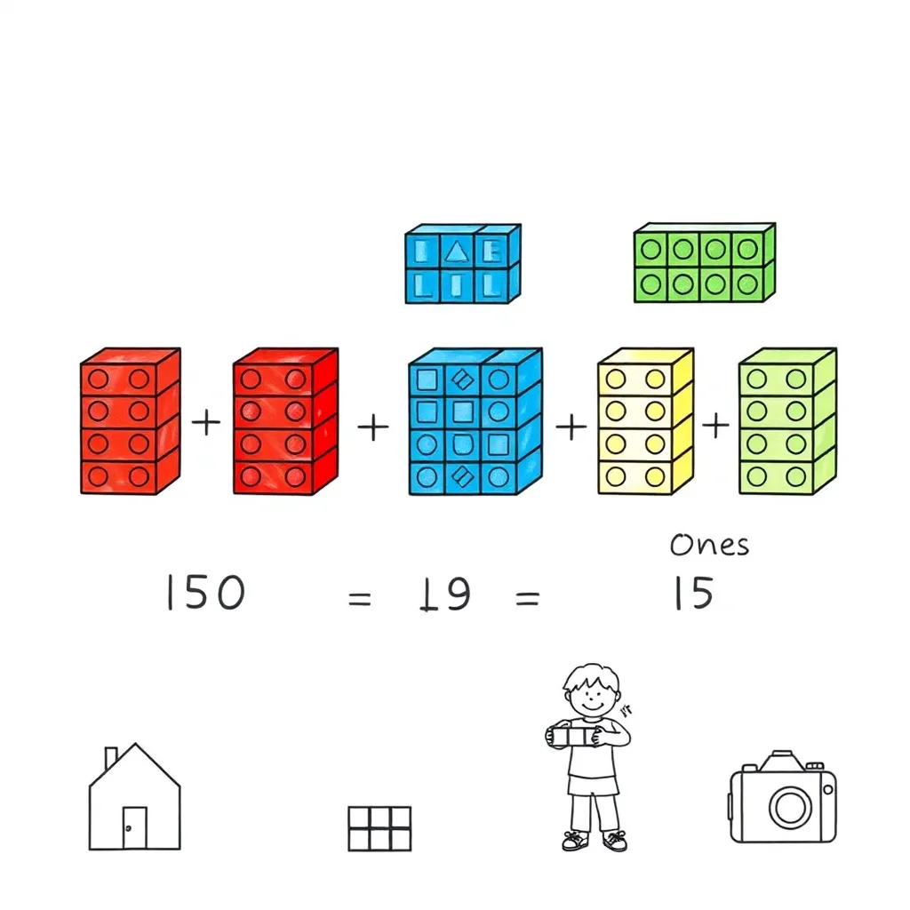 Colorful number blocks showing place values