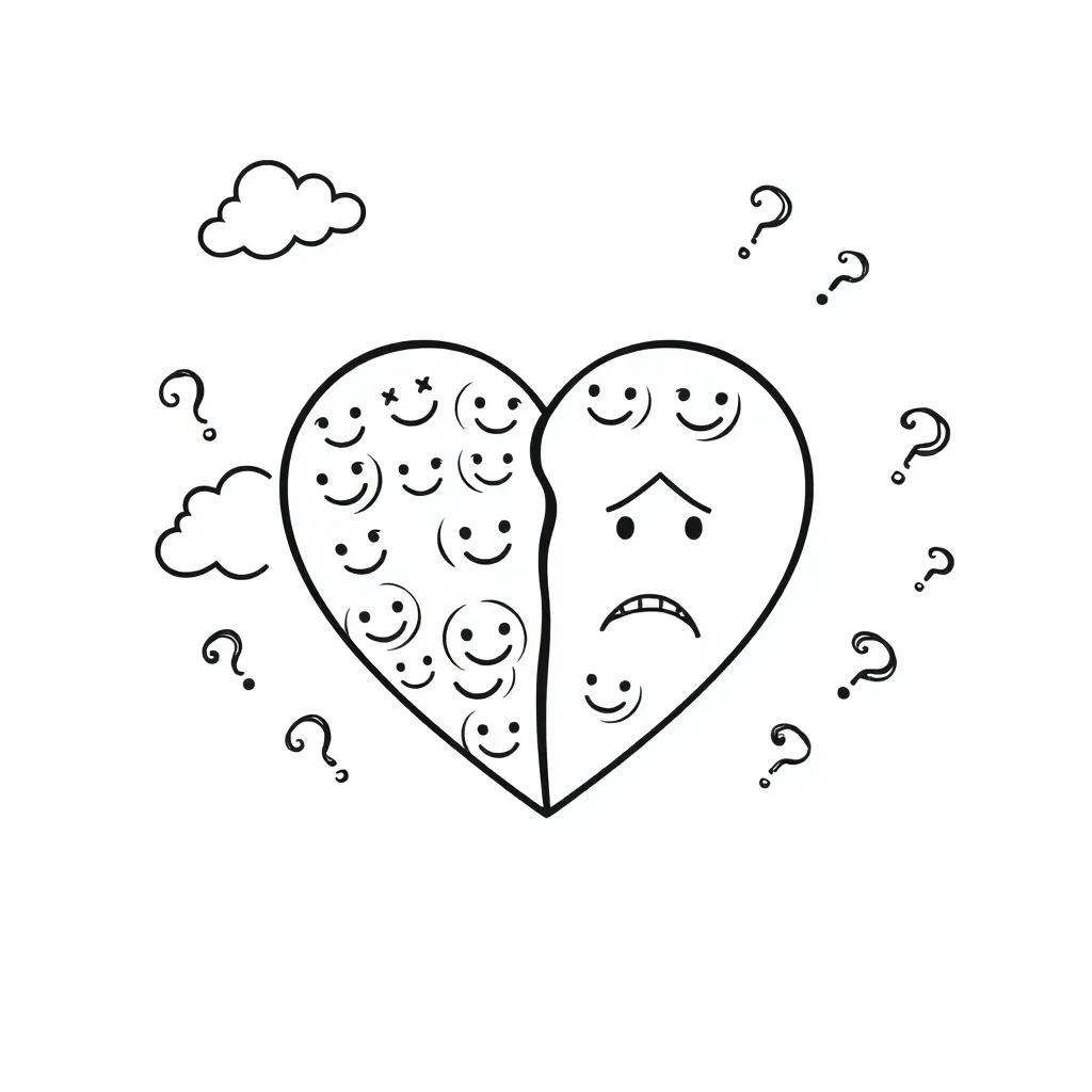 Person with mixed emotions illustration