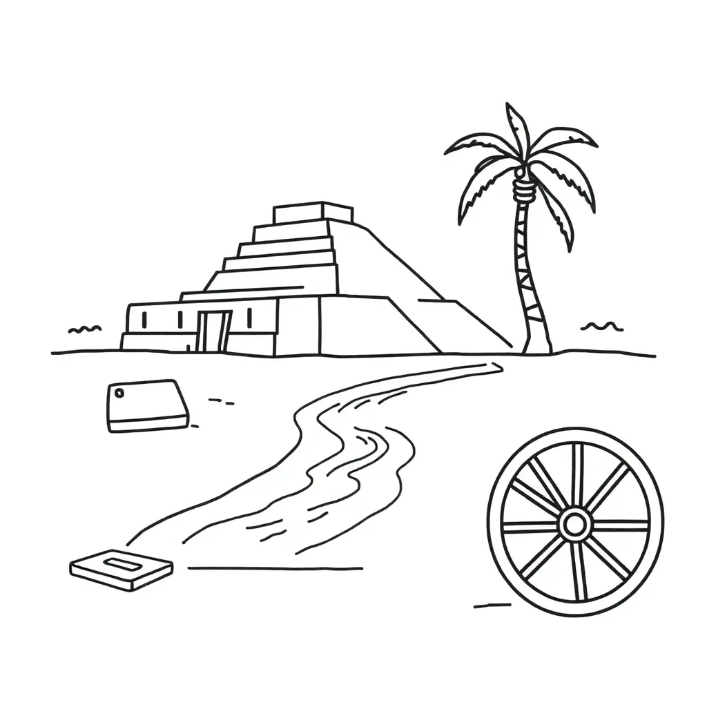Ancient Mesopotamian ziggurat and cuneiform writing