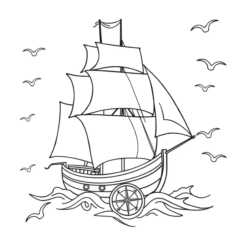 European explorer ship sailing across the ocean
