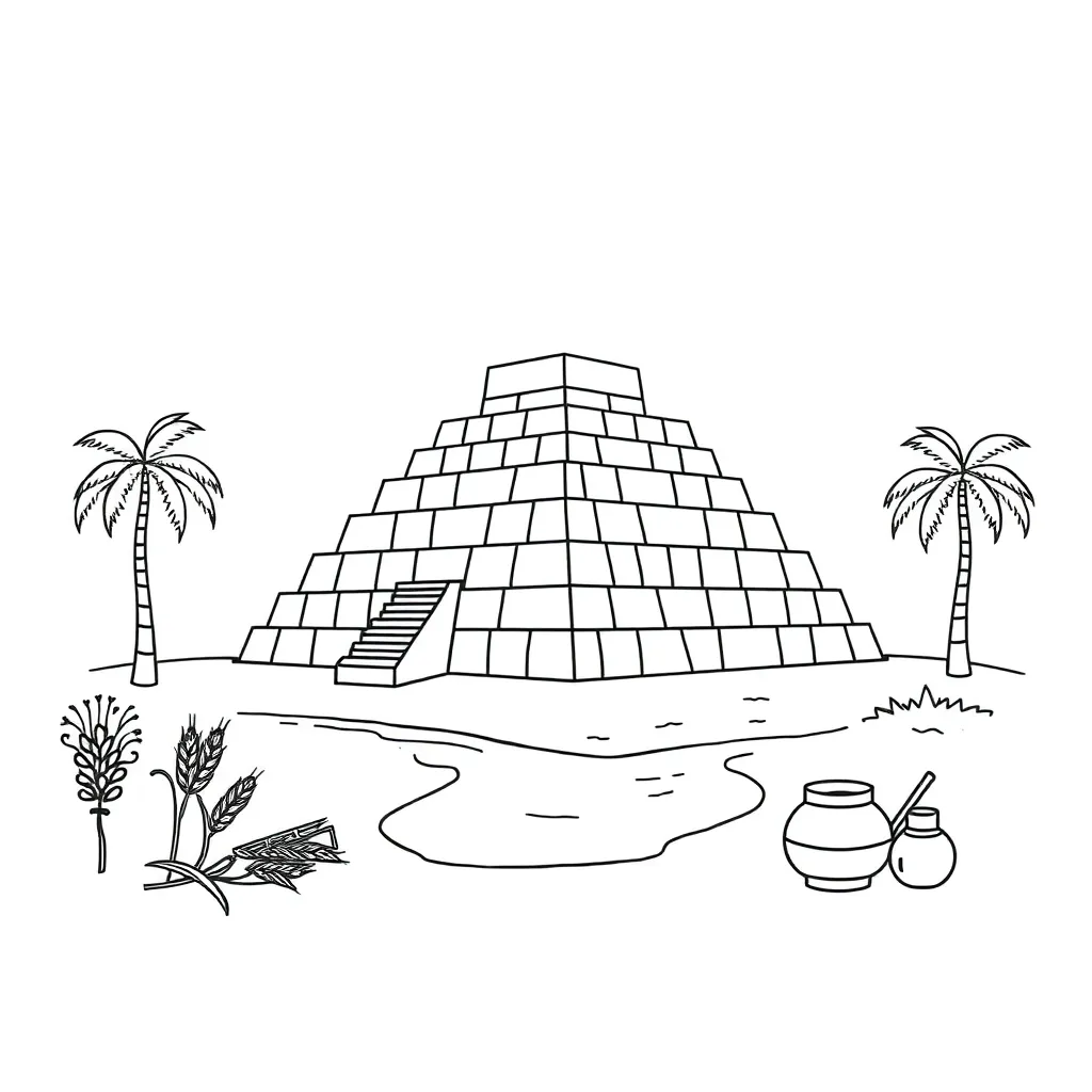 Ancient Sumerian ziggurat and cuneiform writing