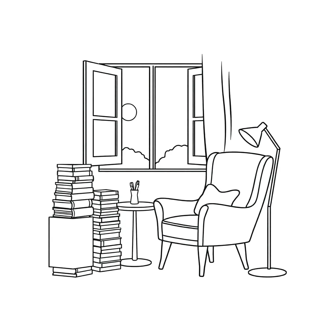 Child reading with pictures around them