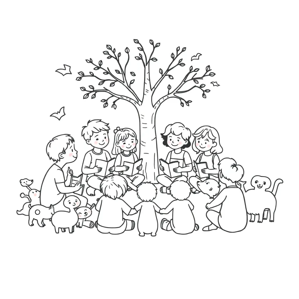 Children reading a story book together