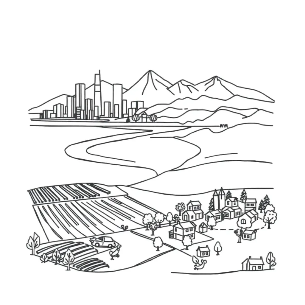 Map showing different regions and landmarks