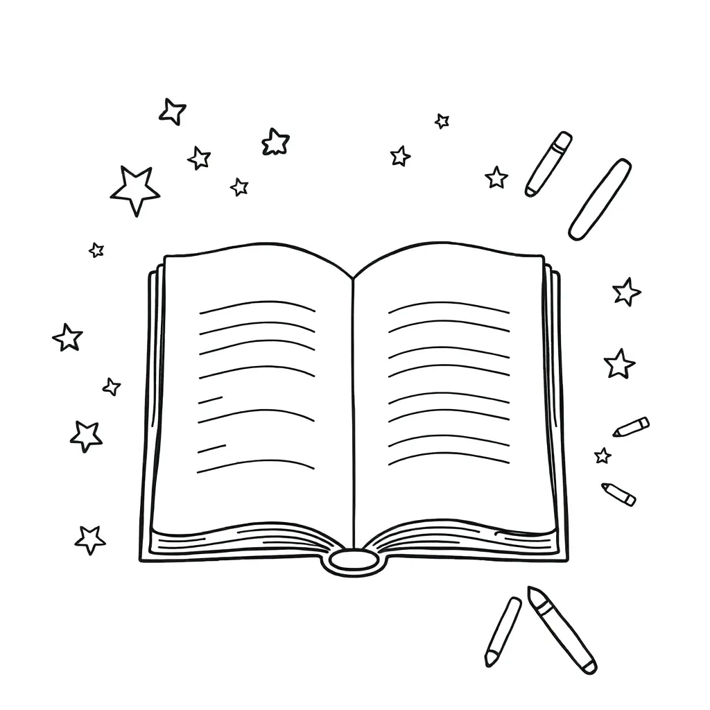 Child reading a book with sight words floating around