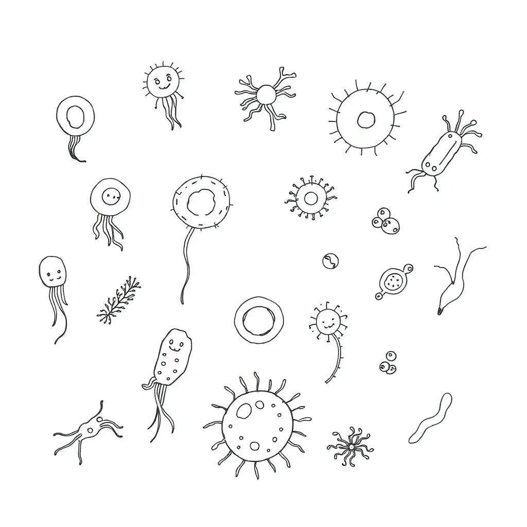 Microscopic view of various unicellular organisms