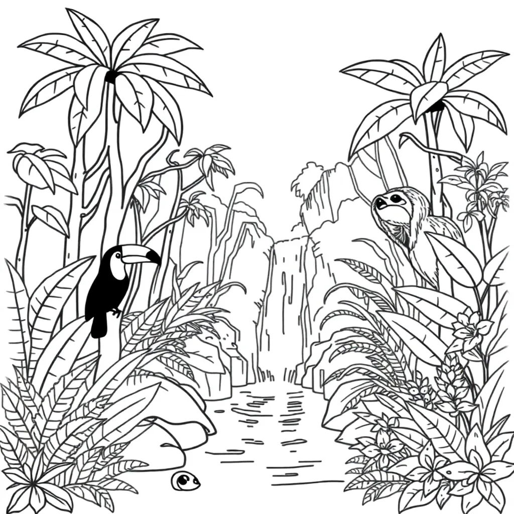 Rainforest with mythical creatures