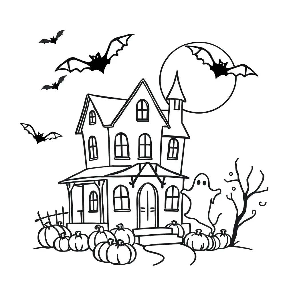 Halloween themed illustration with pumpkins and bats