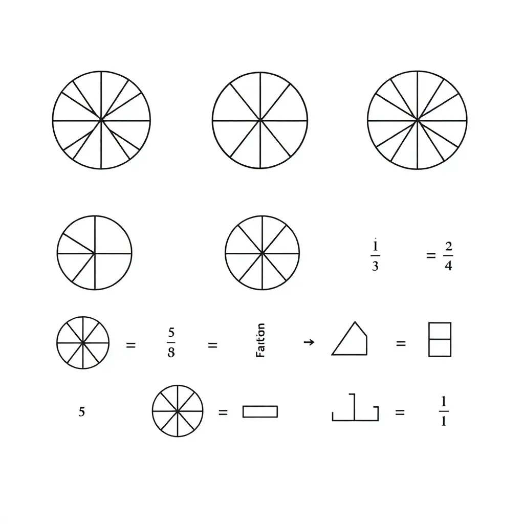 Fraction circles and number line illustration