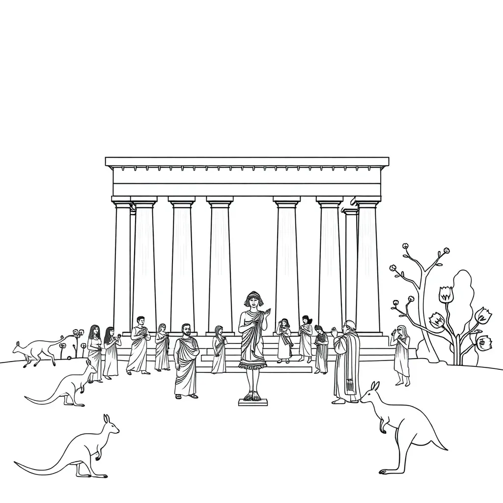 Roman temple and gods illustration