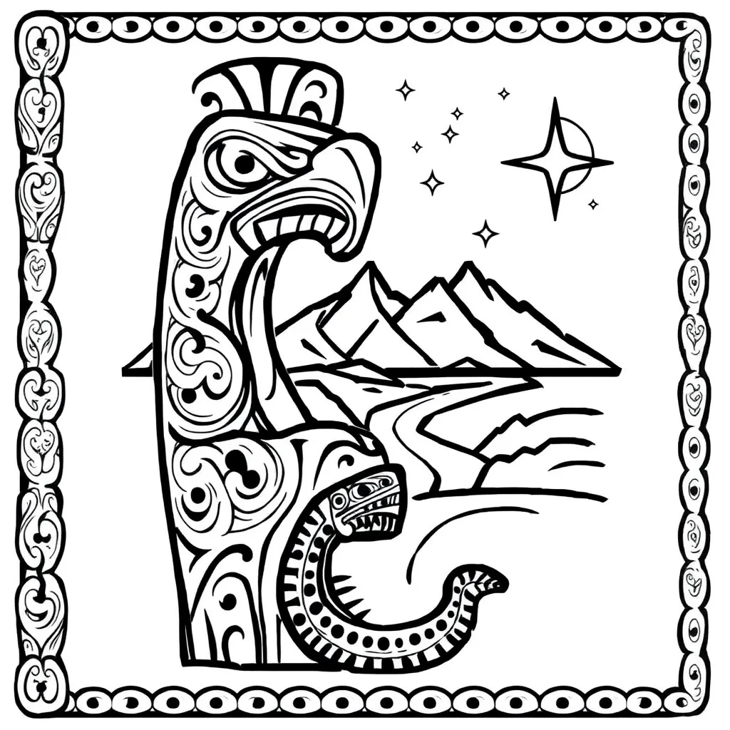 Ancient scroll and mythical creatures illustration