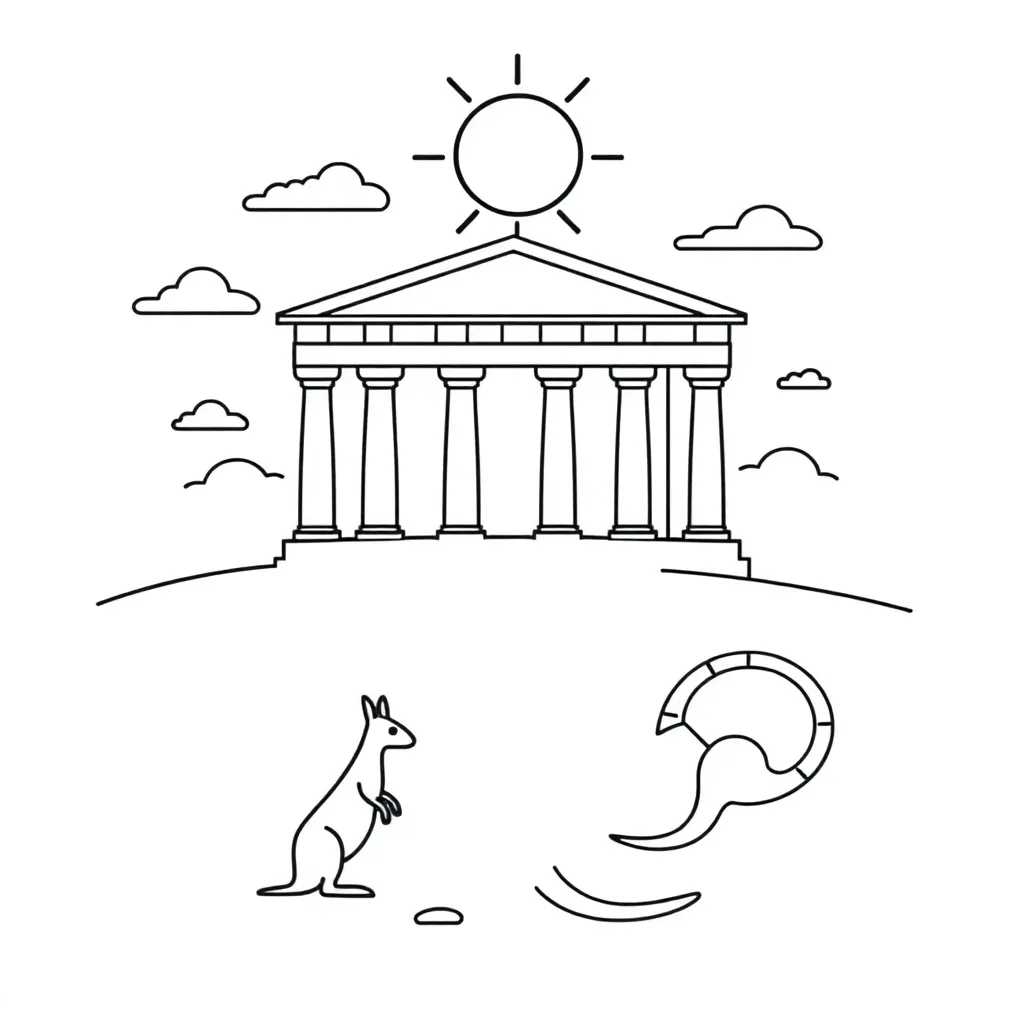 Roman temple and cross illustration