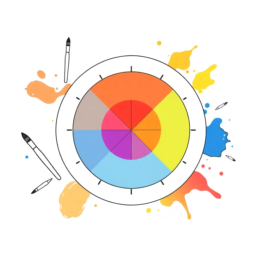 Colour wheel and paint brushes