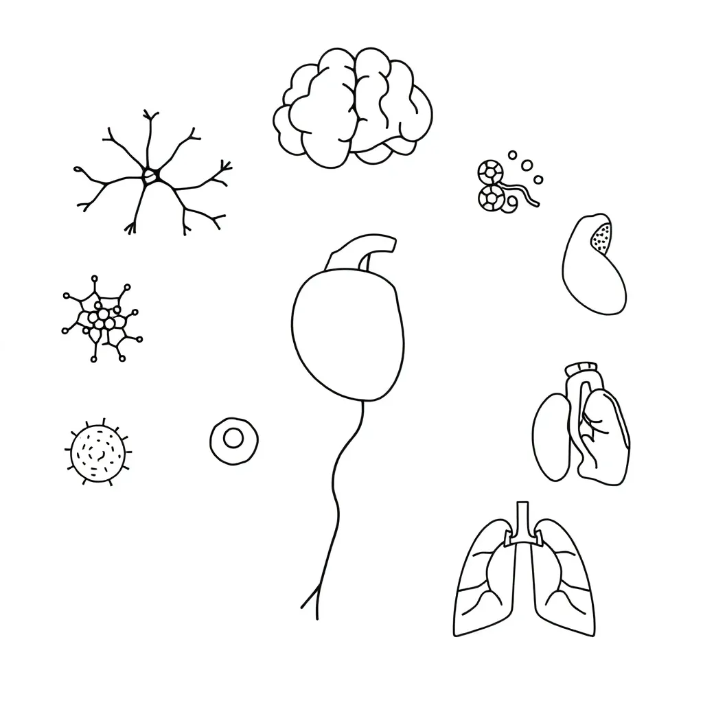 Microscopic view of various specialised cells