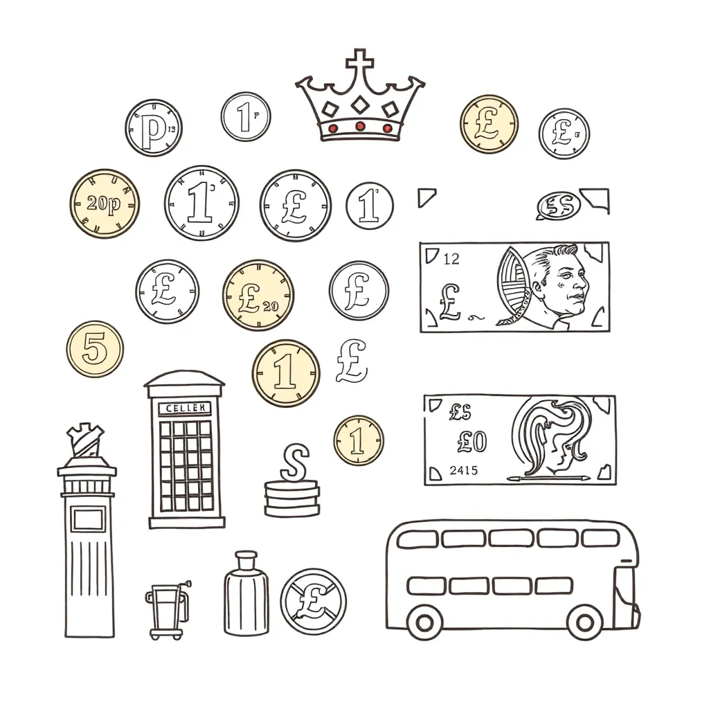 UK coins and notes illustration