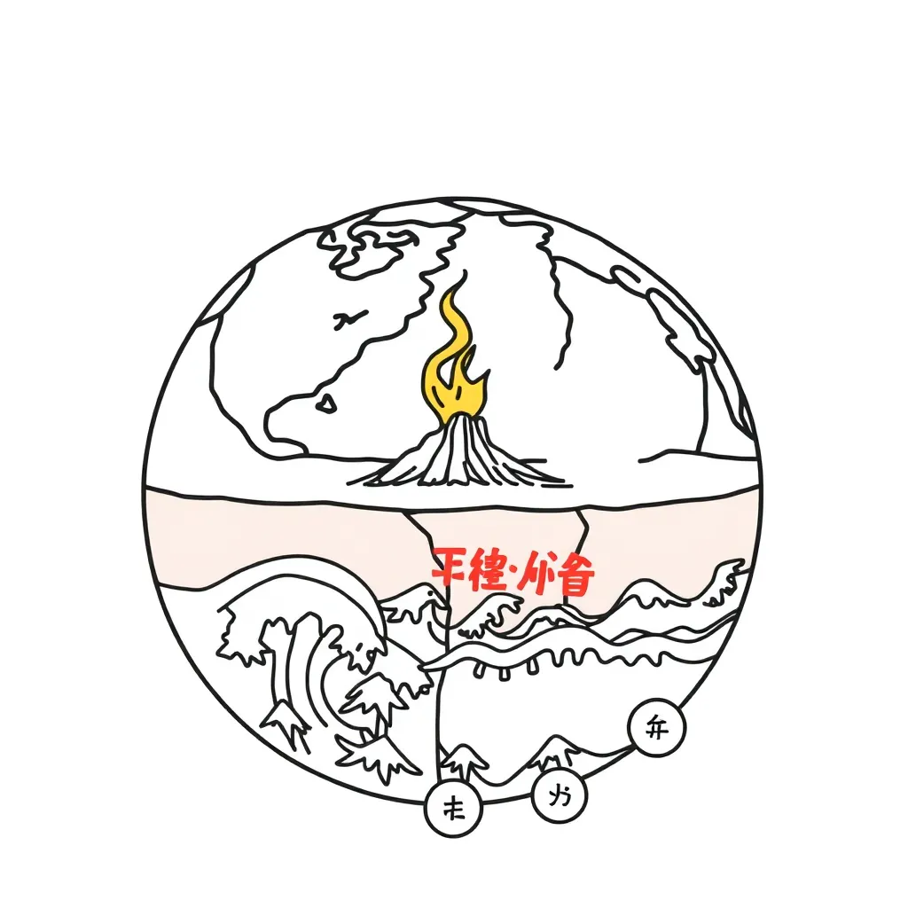 Earth layers and tectonic plates illustration