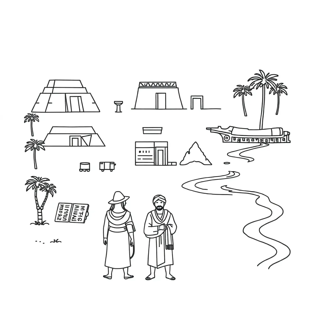 Ancient Mesopotamian city-state with ziggurats and rivers