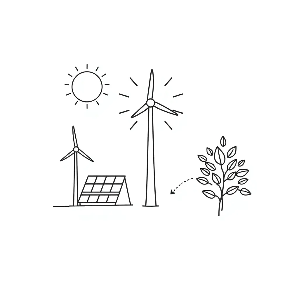 Solar panels and wind turbines illustration